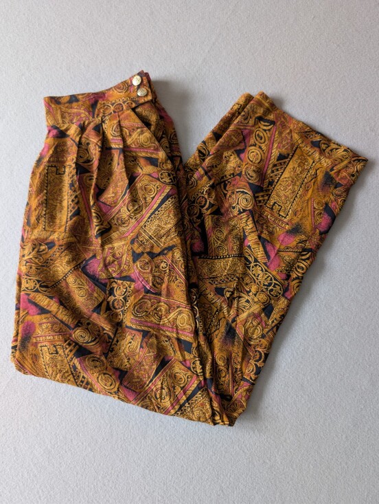 Laura Jayne Collection Pants - Vintage Maximalist High Waisted Baroque Print Trousers Mob Wife Sz 10 Medium